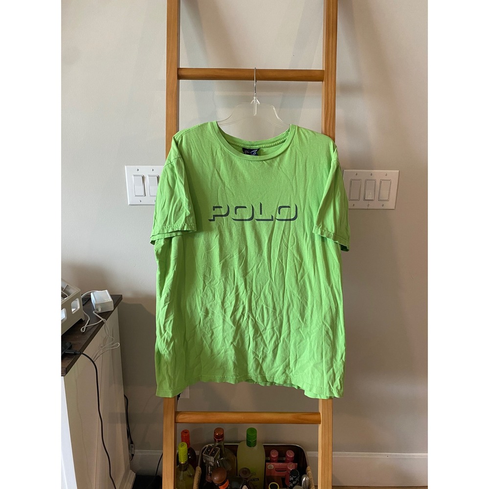 Polo Sport Ralph Lauren Mens Lime Green Graphic T-Shirt Size Large Vintage Style